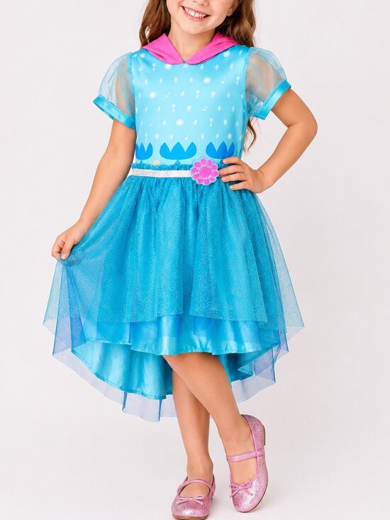 Dreamworks Other - DreamWorks Trolls World Tour Costume Dress Girls S 6 6X Poppy Tulle Hooded